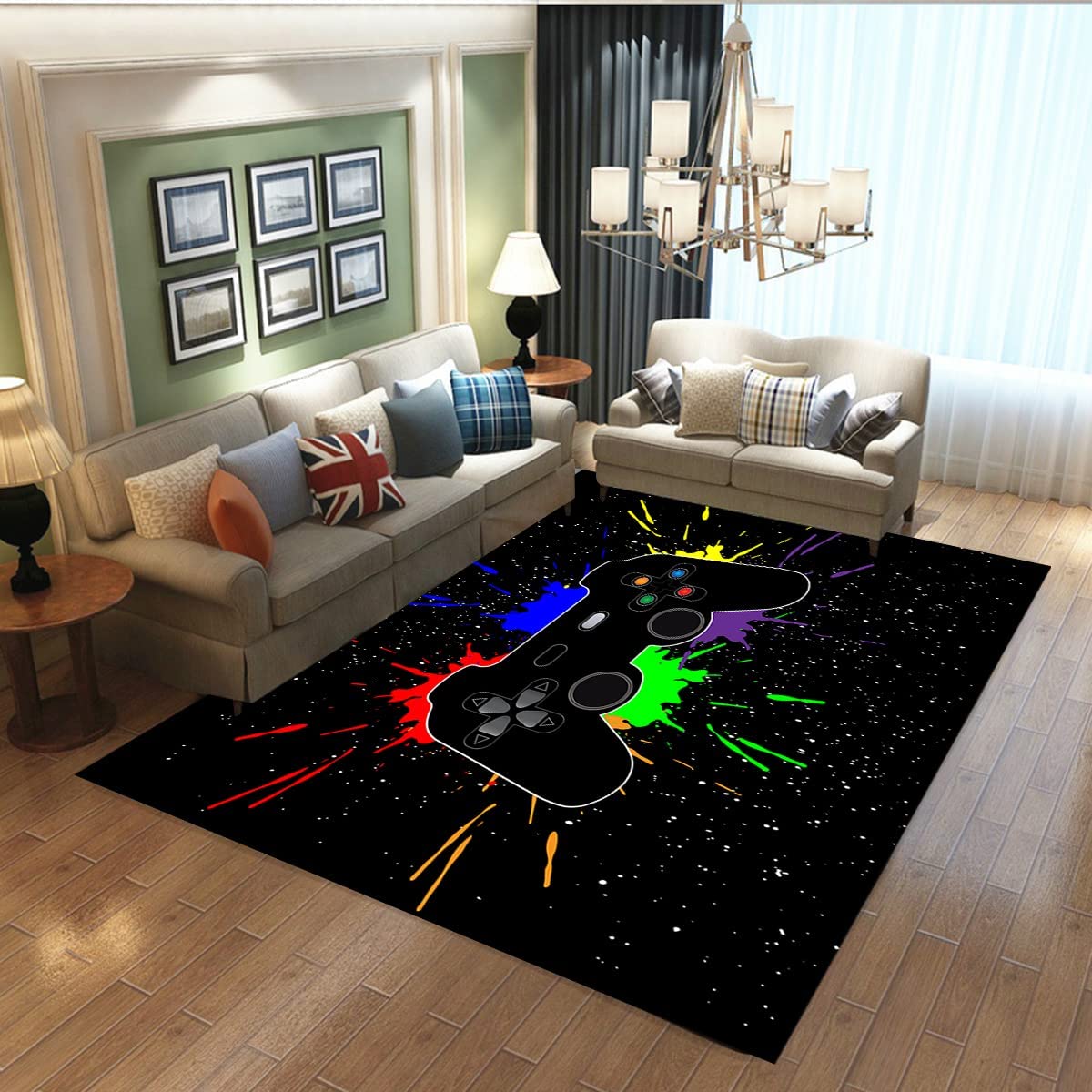 Black Carpet with 3D Printed Gamer Gamepad Controller Bedroom Rug for Home Decor and Sofa Floor - Image 2