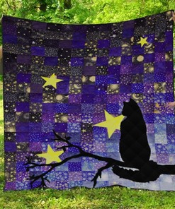 Black Cat In Night Personalized Quilt Bedding Set for Bedroom Decor or Picnic, Gifts for Family