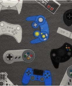 Black Gamepad Bath Mat - Gamer Rug with Game Controller Kitchen Mat and Video Game Joysticks Design