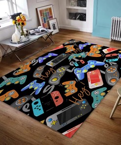 Black Gamepad Controller - Gamer Area Rug for Boys Girls Room
