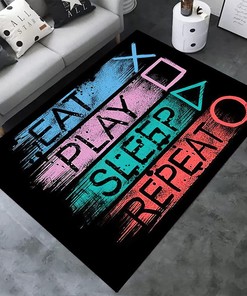 Black Gamepad Controller Gamer Carpet for Boys Bedroom and Living Room - Non-Slip Doormat