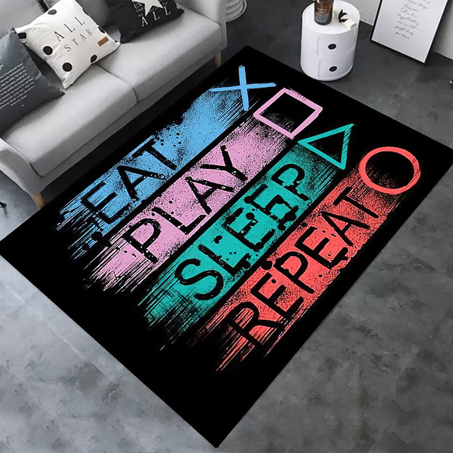 Black Gamepad Controller Gamer Carpet for Boys Bedroom and Living Room - Non-Slip Doormat