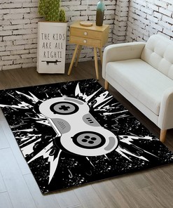 Black Gamepad Rugs for Teens Area Rug Living Room Video Game Player Floor Mat