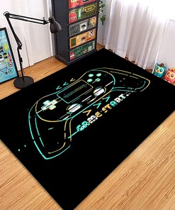 Black Gamer Area Rug for Living Room Gaming Design and Home Decor