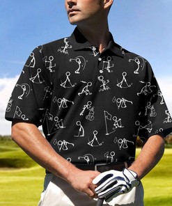 Black Stickfigures Playing Golf Polo Shirt