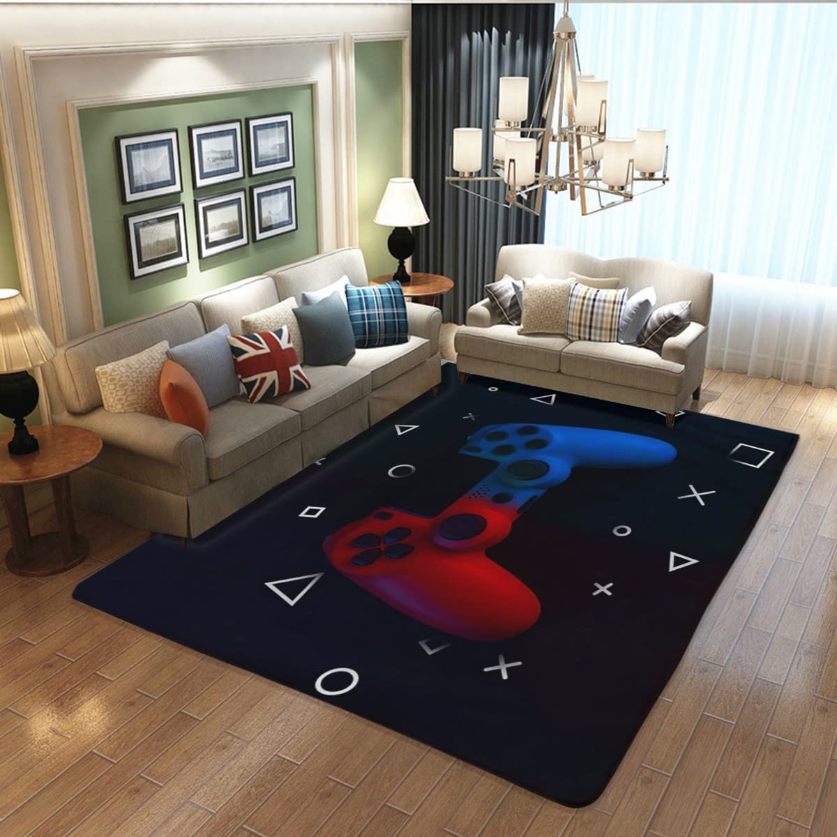 Black Velvet Carpet for Home Decor - Non-Slip Gamer Rugs with Game Controller Design for Living and Playrooms - Image 2