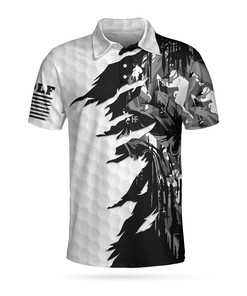 Black & White Ripped Vintage Golfing Clubs Skull Camouflaged 3D Polo Shirt