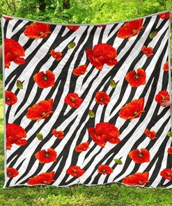 Black White Zebra Flower Quilt Bedding Set - Great for Bedroom Decoration and Family Gifts
