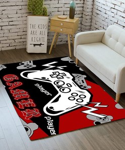 Black and Blue Gamer Area Rugs for Boys Bedrooms - Gaming Rug for Game Style Home Decor