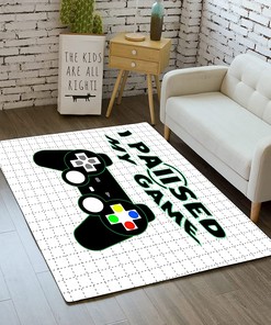 Black and White Gamer Floor Rugs - Dotted Lines Gamepad Design Carpets for Living Room, Dining Room, and Bedroom