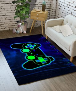Blue Fluorescence Gaming Rugs - Game Area Rug with Gamepad for Boy's Playing Room Bedroom Home Decor Doormats
