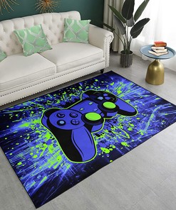 Blue Green 3D Gamer Carpet with Personalization Option for Living Room and Bedroom Decor