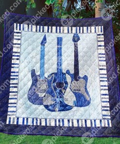 Blue Guitars Customizable Quilt Bedding Set for Bedroom Decor and Family Gifts