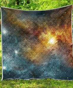 Blue Orange Stardust Galaxy Space Quilt Bedding Set - Bedroom Decor and Great Gifts for Family