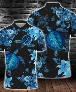Blue Sea Turtle Hawaiian Polo Shirt All Over Print