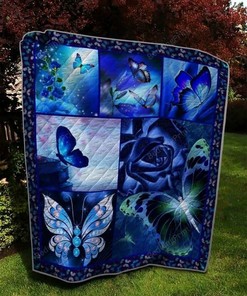 Blue Twinkle Butterfly Quilt Bedding Set Blanket Gifts For Butterfly Lover