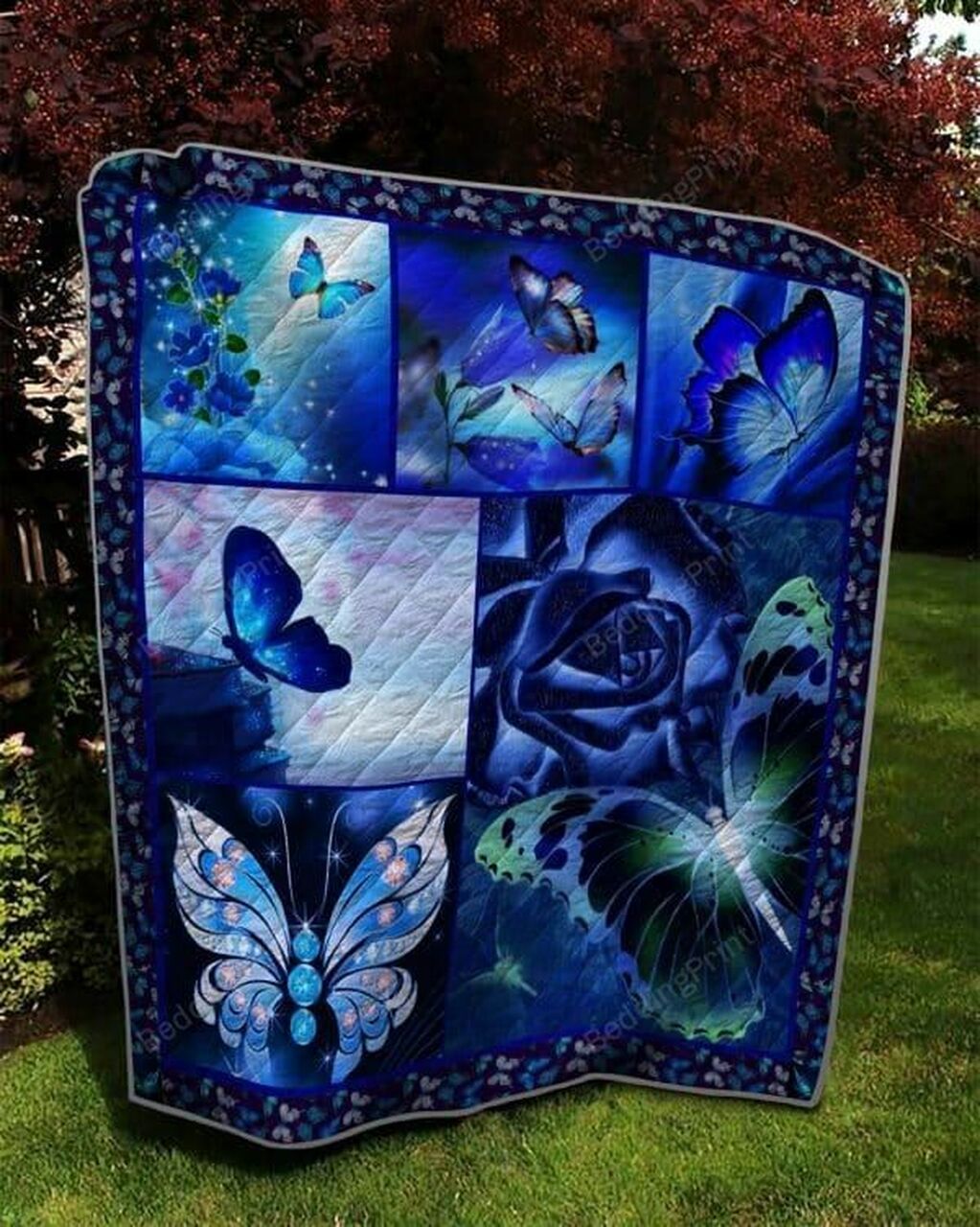 Blue Twinkle Butterfly Quilt Bedding Set Blanket Gifts For Butterfly Lover