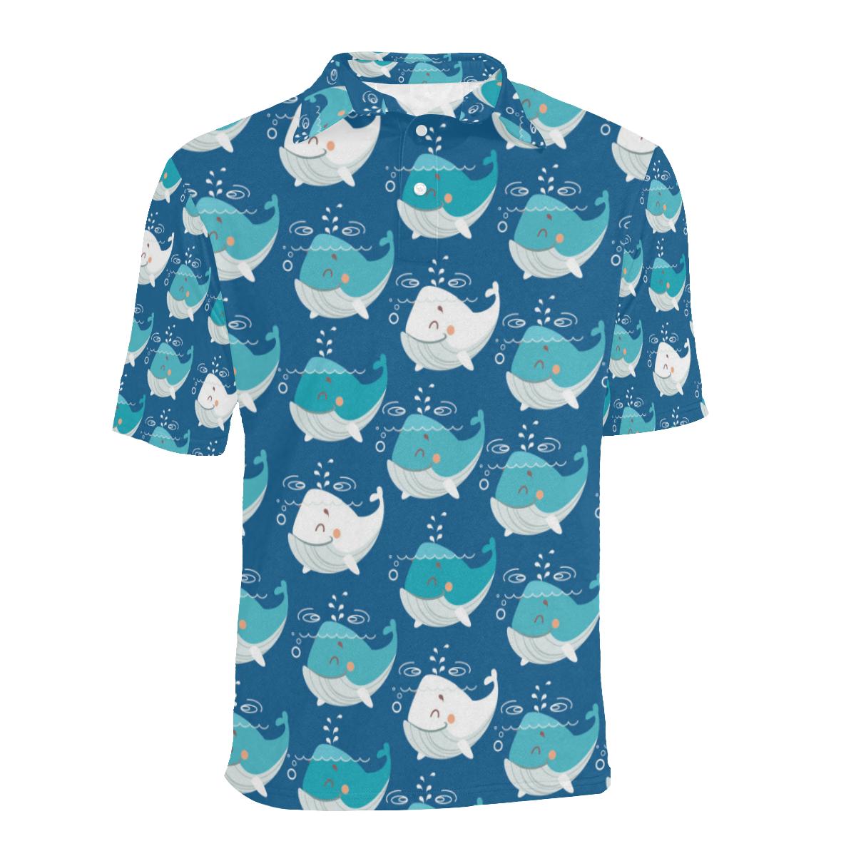 Blue Whale Pattern Print Design 01 Men Polo Shirt - Image 2