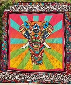 Boho Elephant Art Quilt Bedding Set Personalized with Name for Home Decor and Picnic - Great Family Gifts