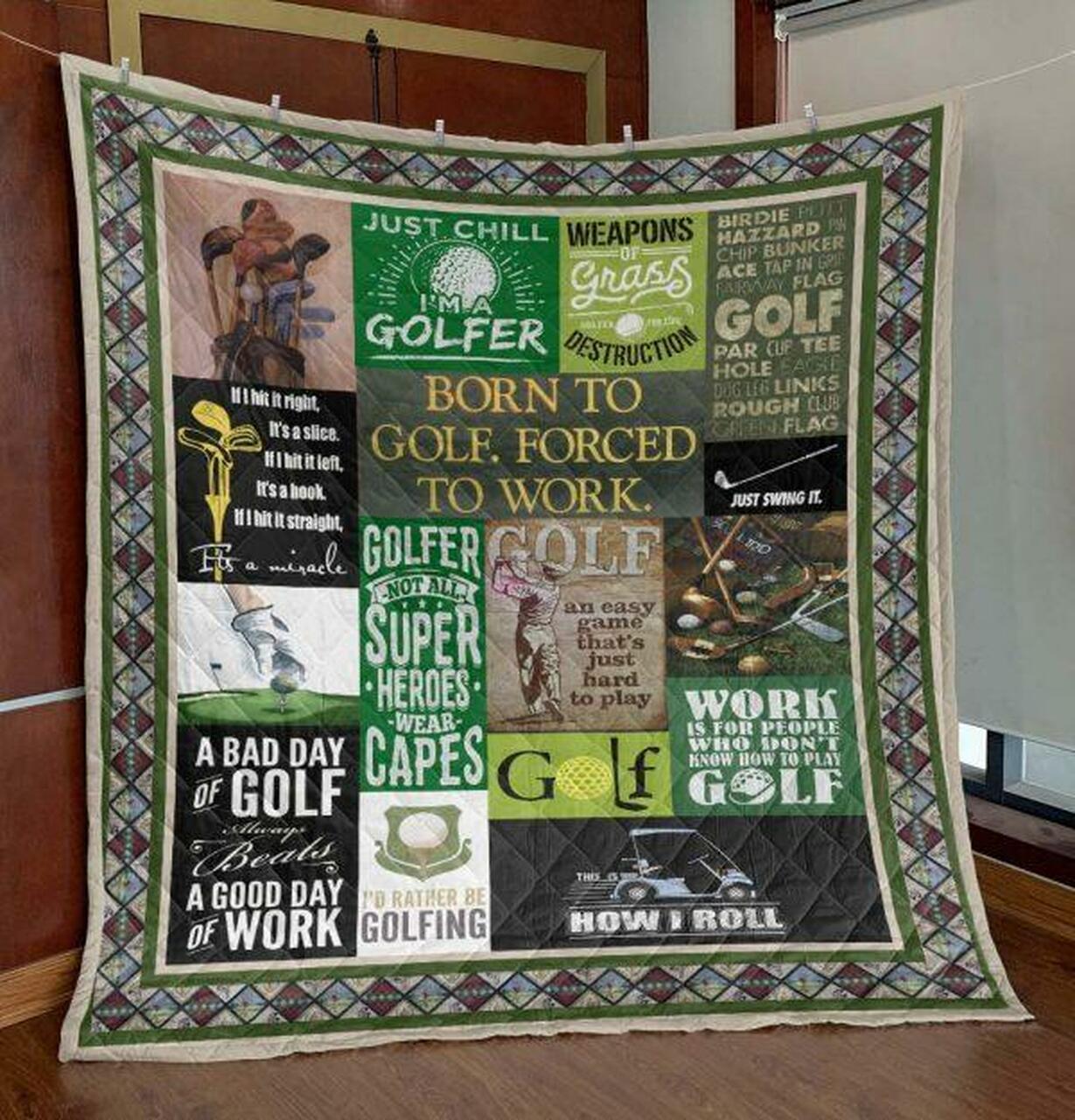 Born To Golf Personalized Quilt Blanket Bedding Set for Home Decoration and Family Gifts