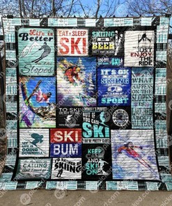 Born To Ski Quilt Bedding Set with Custom Name, Great for Home Decoration and Family Gifts