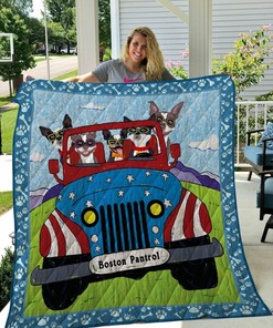 Boston Terrier Driving Car Quilt Bedding Set Blanket