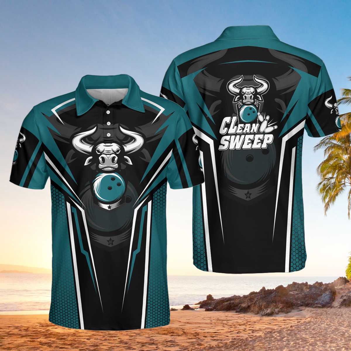 Bowling Bull Clean Sweep Turquoise Black Polo Shirt