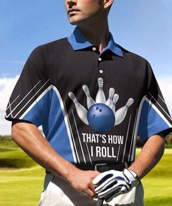 Bowling That How I Roll Black Blue Polo Shirt