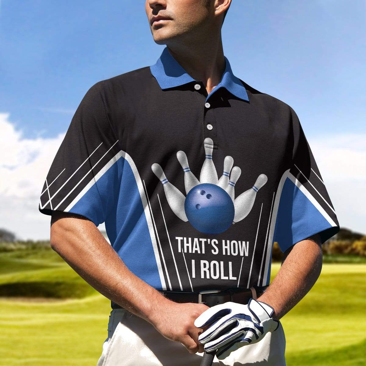 Bowling That How I Roll Black Blue Polo Shirt