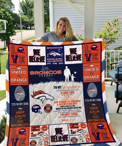 Broncos To My Grandson Love Grandpa Quilt Bedding Set with Personalized Name, Great for Bedroom Decor and Family Gifts