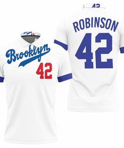 Brooklyn Dodgers Jackie Robinson 42 Mlb White Jersey Inspired Style Polo Shirt