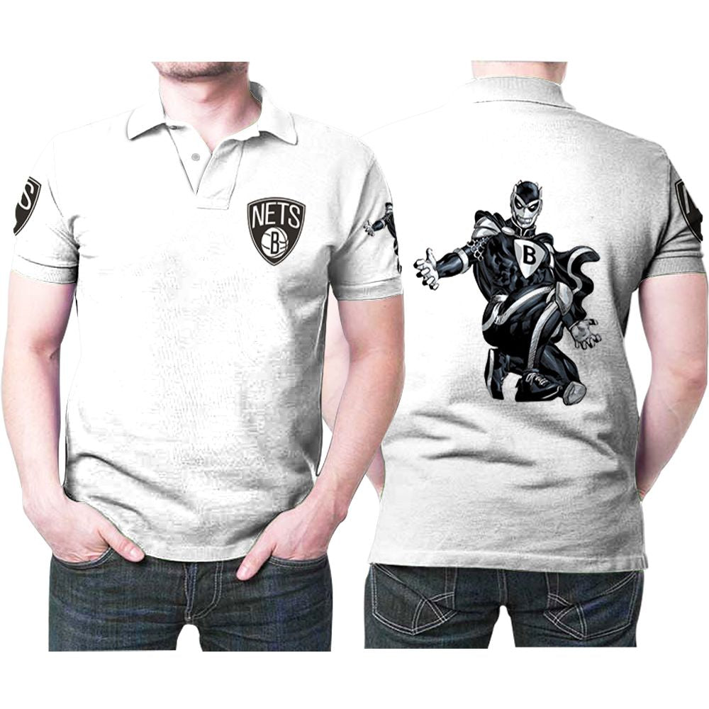 Brooklyn Nets Basketball Classic Mascot Logo Gift For Nets Fans White Polo Shirt