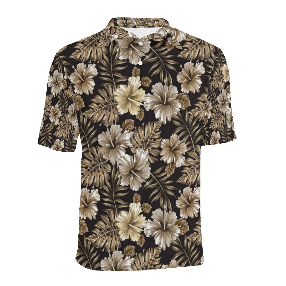 Brown Hibiscus Tropical Men Polo Shirt - Image 2