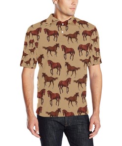 Brown Horse Print Pattern Men Polo Shirt