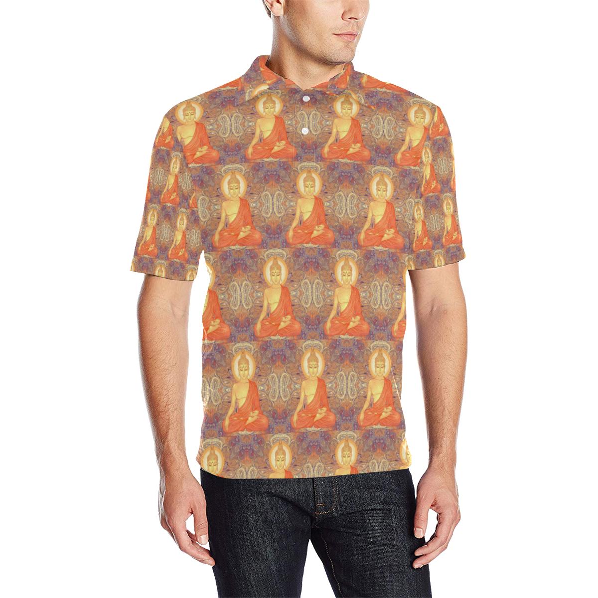 Buddha Indian Colorful Print Men Polo Shirt