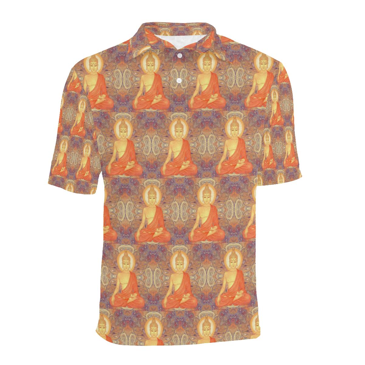 Buddha Indian Colorful Print Men Polo Shirt - Image 2