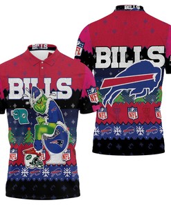 Buffalo Bills Christmas Grinch In Toilet Knitting Pattern 3D Jersey Polo Shirt