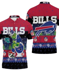 Buffalo Bills Christmas Grinch In Toilet Knitting Pattern 3D Polo Shirt