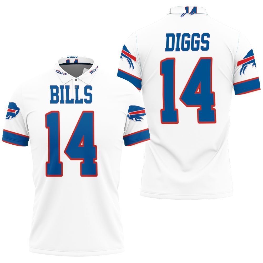 Buffalo Bills Stefon Diggs 14 White Jersey Inspired Style Polo Shirt
