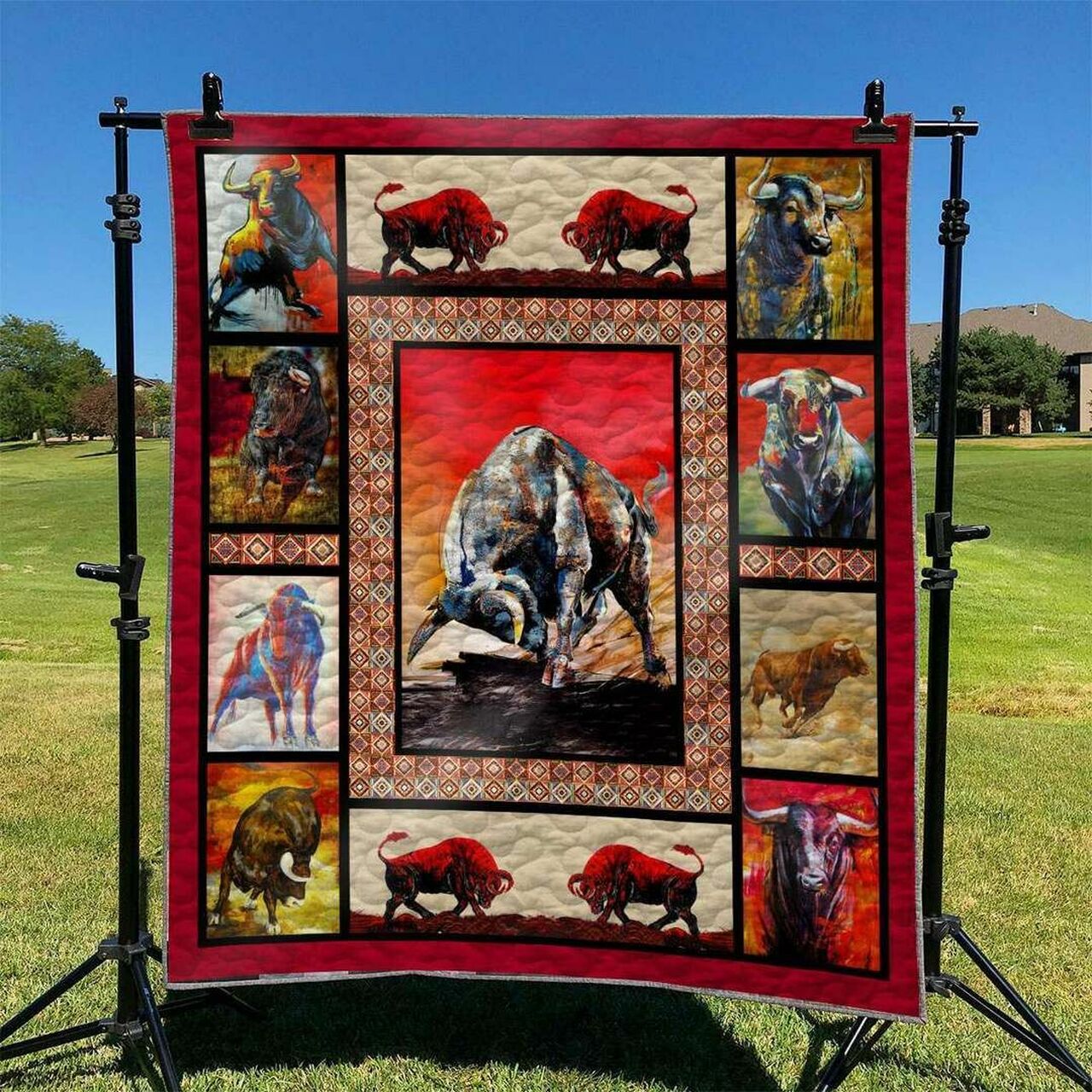 Bull Quilt Blanket Bedding Set with Customizable Name for Home Decoration, Great for Family Gifts