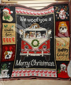 Bulldog Christmas Quilt Bedding Set Personalized with Name for Home Decor and Picnic - Great Family Gifts