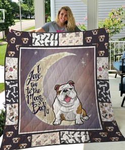 Bulldog I Love You To The Moon And Back Quilt Bedding Set Blanket