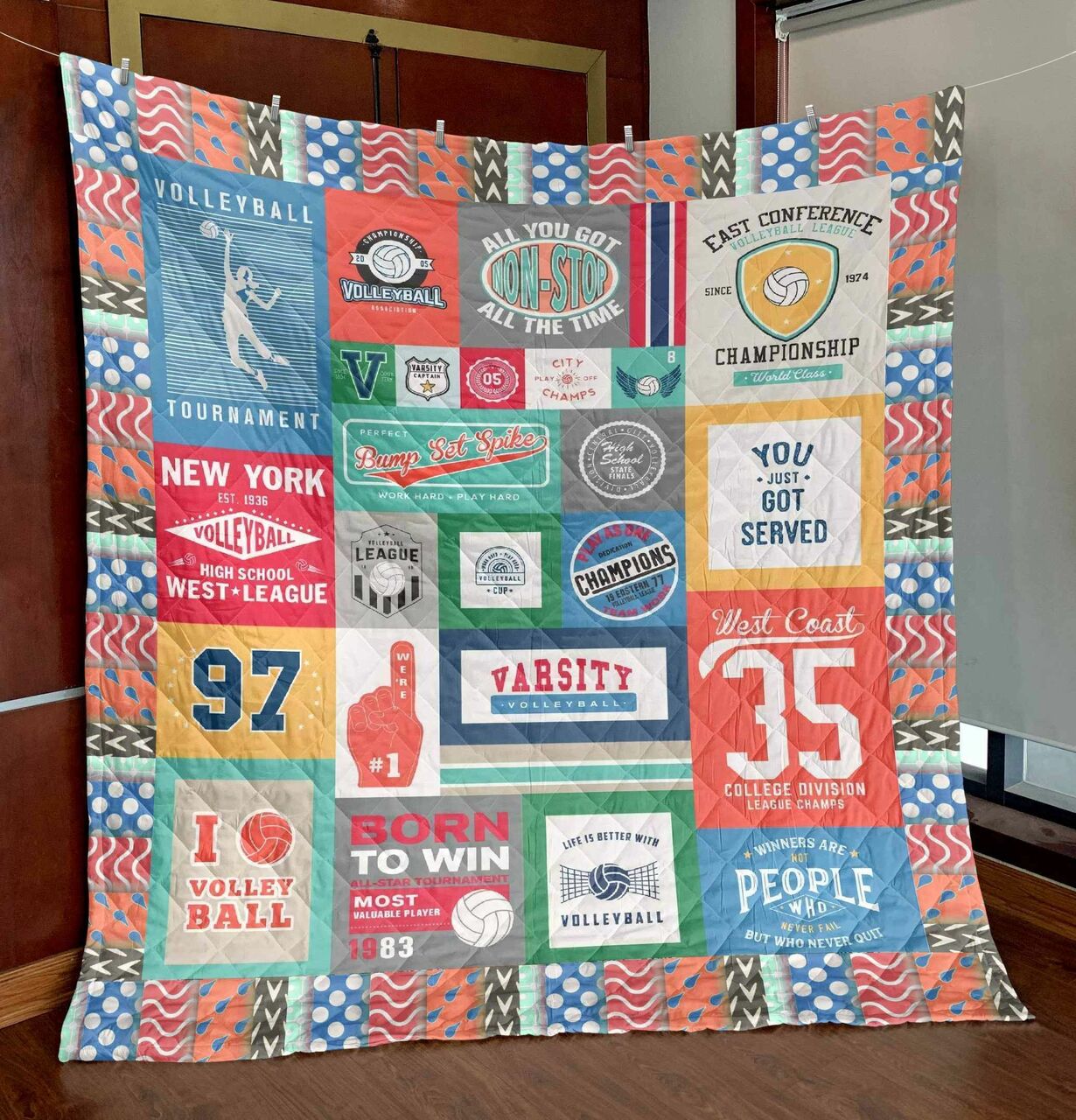 Bump Set Spike Volleyball Personalized Quilt Bedding Set for Bedroom Decor or Picnic, Gifts for Family