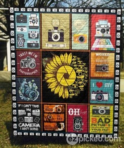 Camera Theme Quilt Bedding Set for Bedroom Decor, Gifts for Family with Optional Pillowcases
