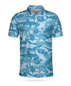 Camouflage Ocean Shark Pattern Short Sleeve Polo Shirt