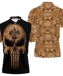 Camouflage Skull New Orleans Saints American Flag 3D Jersey Polo Shirt