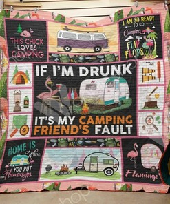 Camping Flamingo Personalized Quilt Blanket Bedding Set - Perfect for Home Decoration and Family Gifts