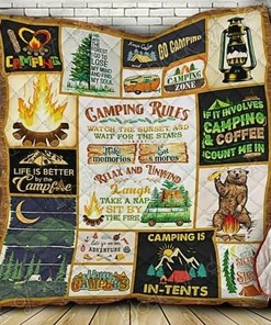 Camping Theme Quilt Blanket and Bedding Set for Home Decoration and Picnic