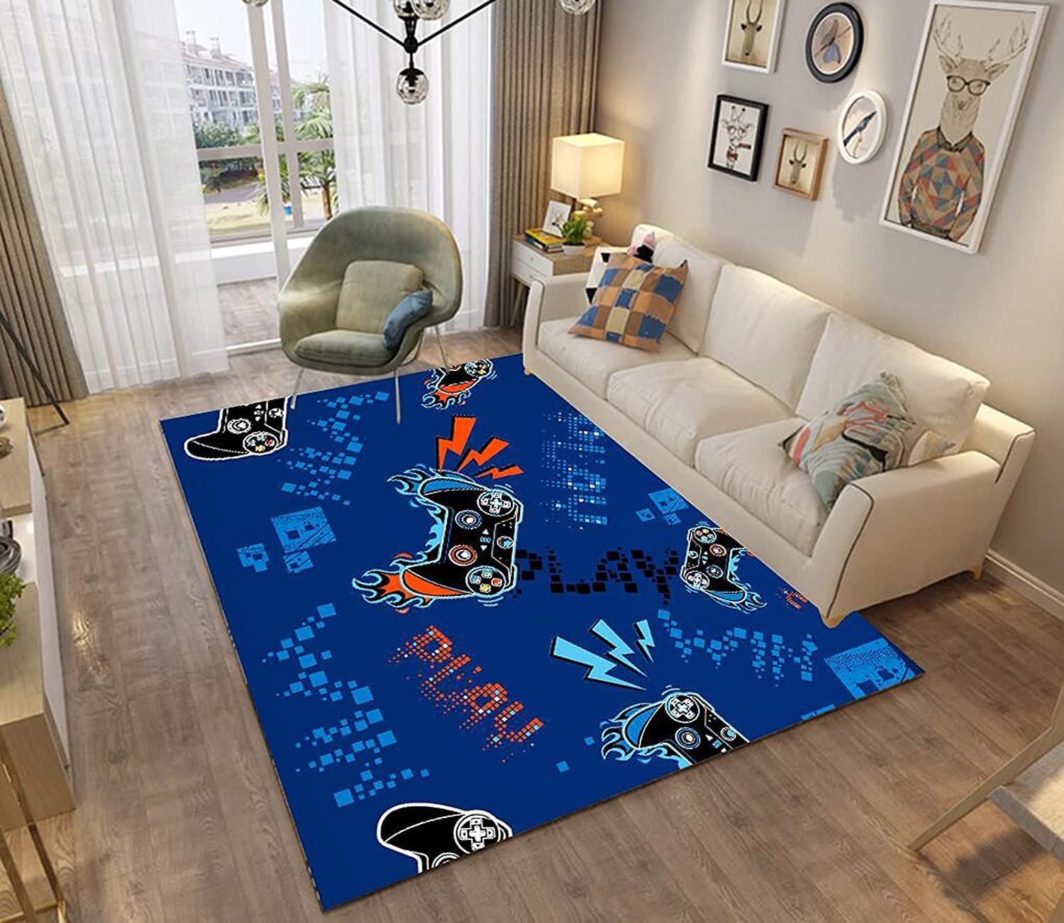 Cartoon Black Floor Carpet Study Decor - Kids Bedroom Washable Rug Video Game Gaming Area Rugs