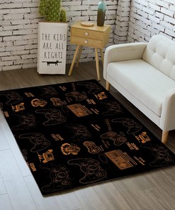 Cartoon Gamepad Carpet Floor Mat for Gamer Room - Brown and Black Joystick Gaming Rug with Polyester Floor Mats